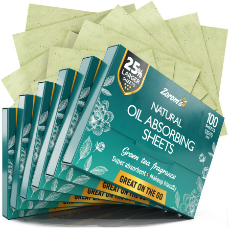 Natural Oil Absorbing Sheets for Face with Green Tea Fragrance - 6 pack/600 sheets - Easy Dispensing Face Blotting Sheets
