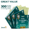 Natural Green Tea Oil Blotting Sheets for Face - 3 pack/300 sheets -  Makeup Friendly Blotting Paper