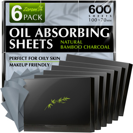 Natural Oil Blotting Sheets for Face with Bamboo Charcoal - 6pk/600 Makeup Friendly Oil Absorbing Sheets for Face - Blotting Papers for Oily Skin